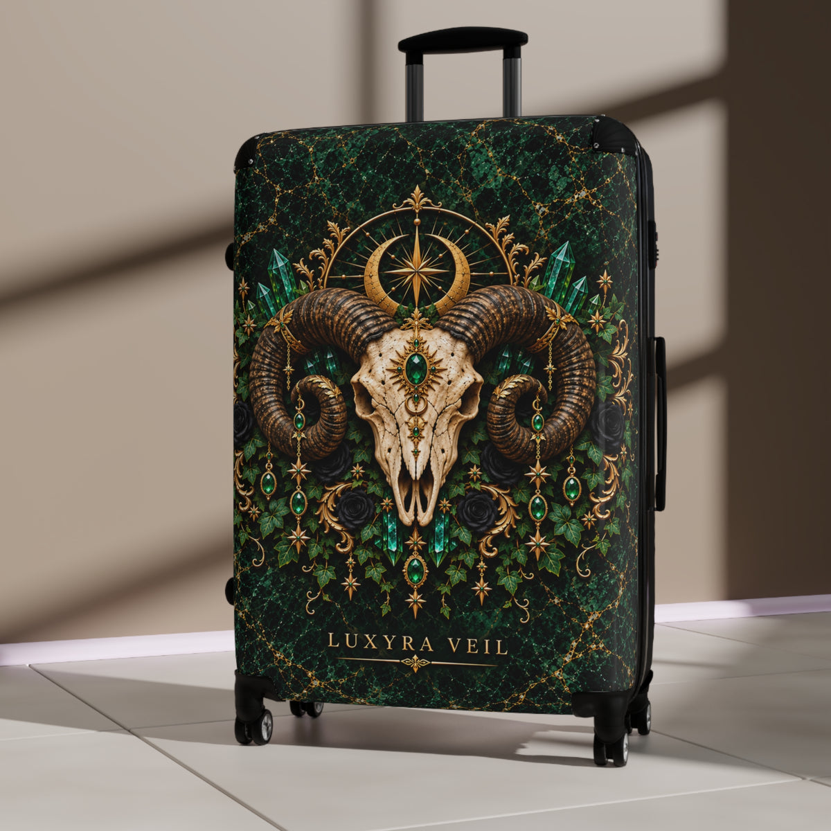 Emerald Ram Skull Suitcase