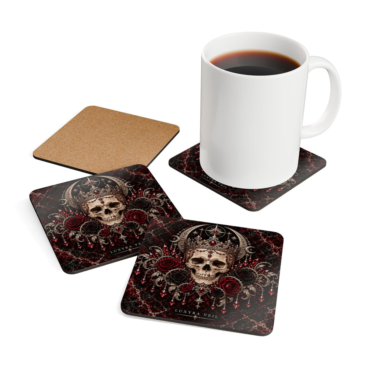 Crowned Skull Cork Coaster Set