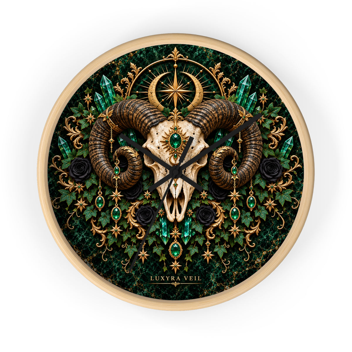 Emerald Ram Skull Wall Clock