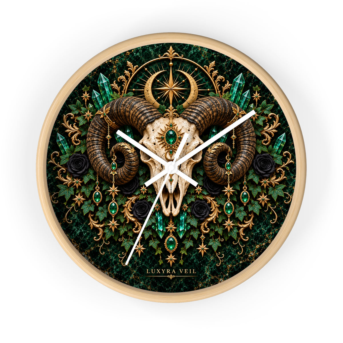 Emerald Ram Skull Wall Clock