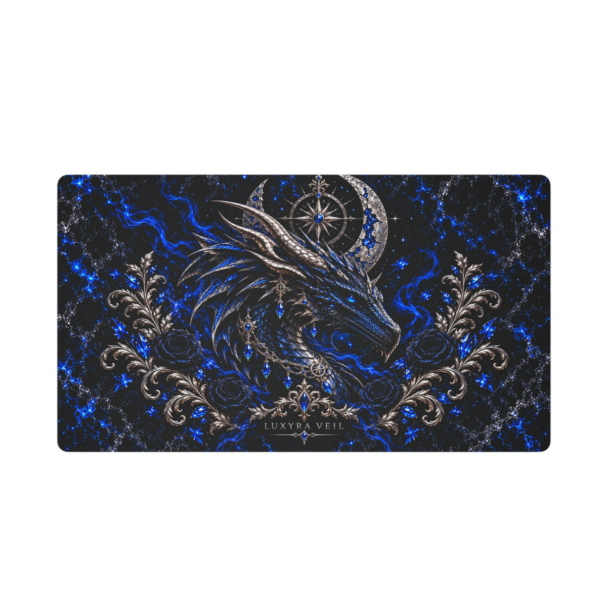 Sapphire Dragon Stitched-Edge Desk Mat