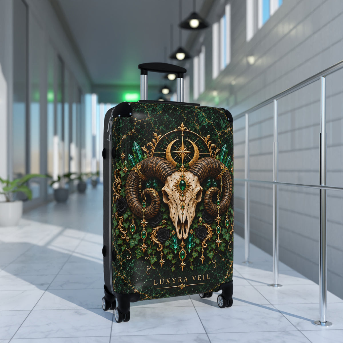 Emerald Ram Skull Suitcase