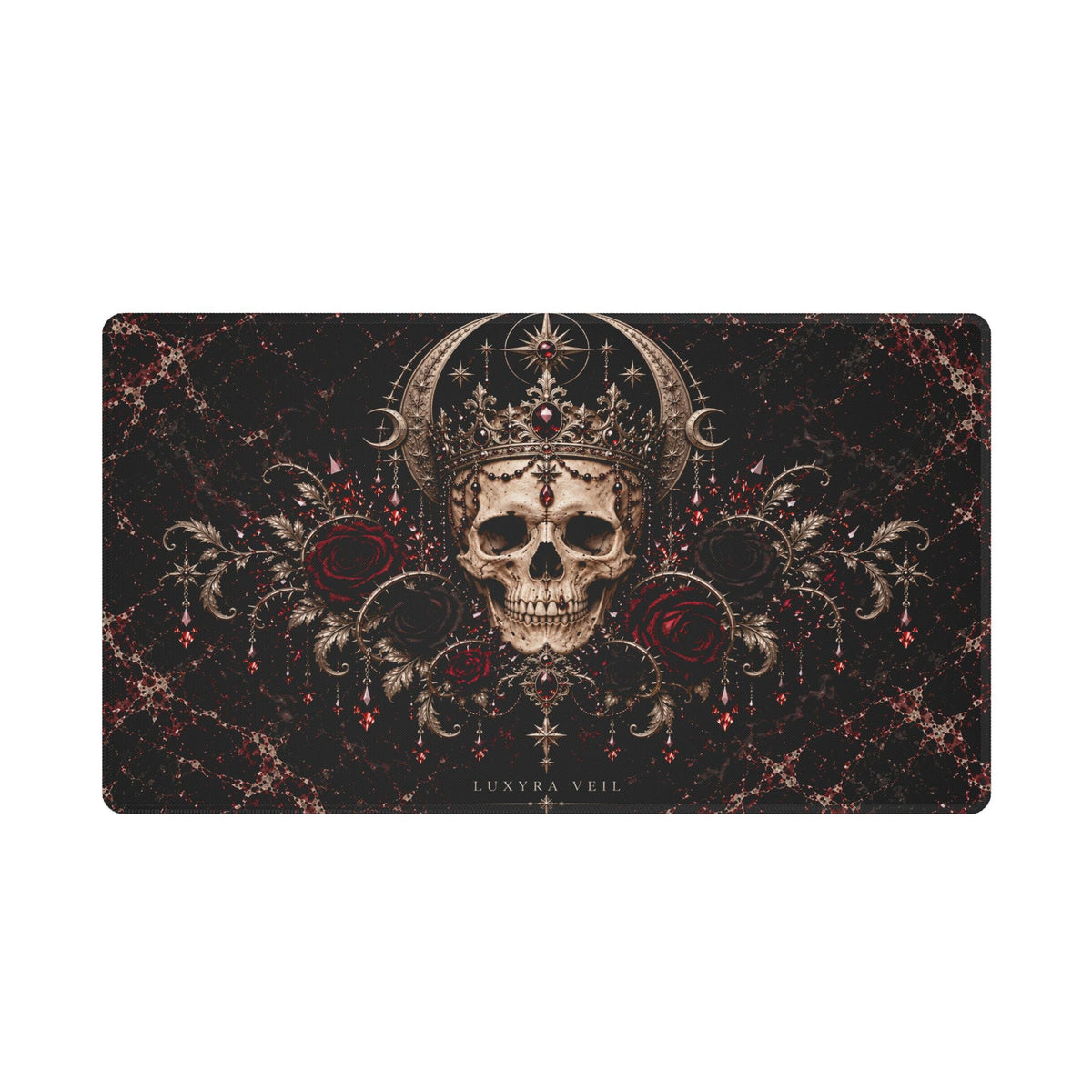 Crowned Skull desk mat with white stitched edging
