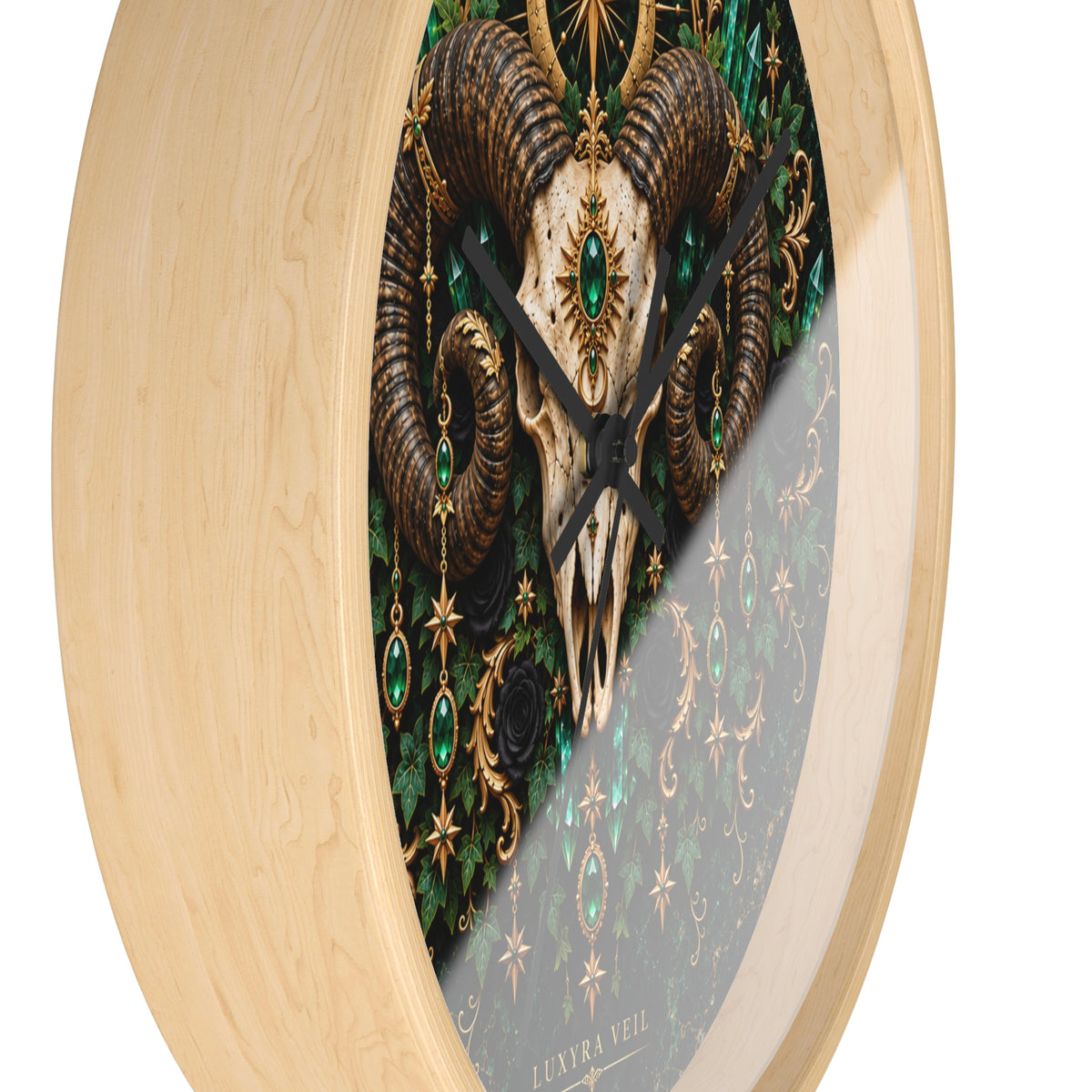 Emerald Ram Skull Wall Clock