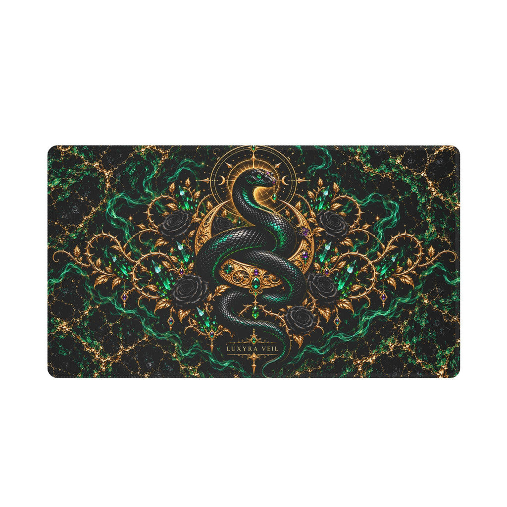 Emerald Serpent 24 by 14 inch white stitched-edge desk mat