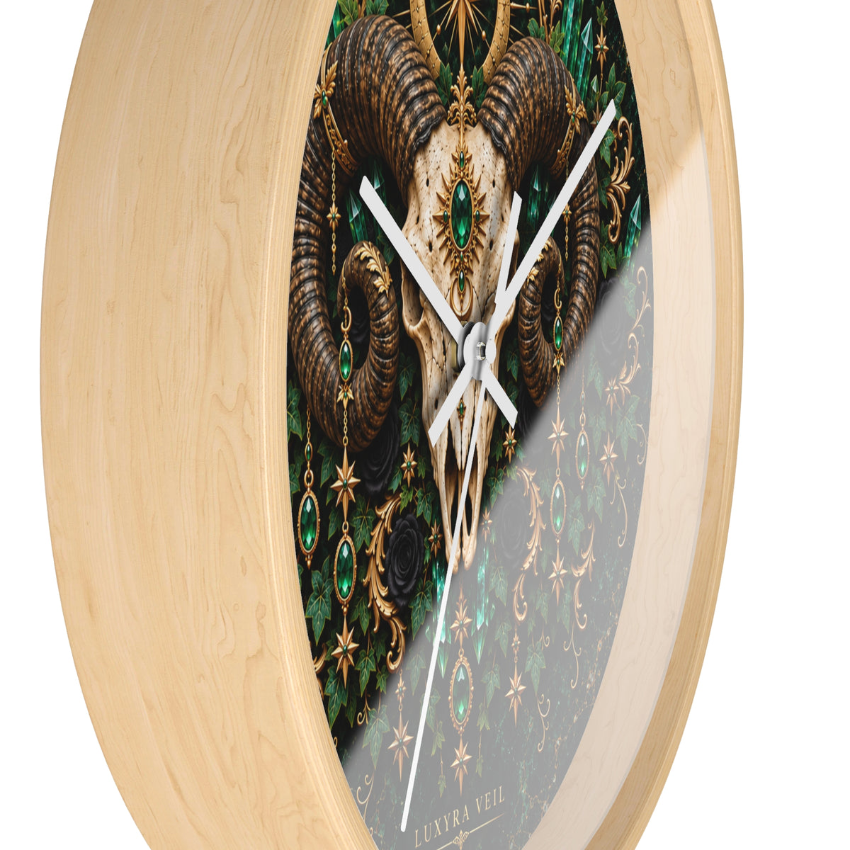 Emerald Ram Skull Wall Clock