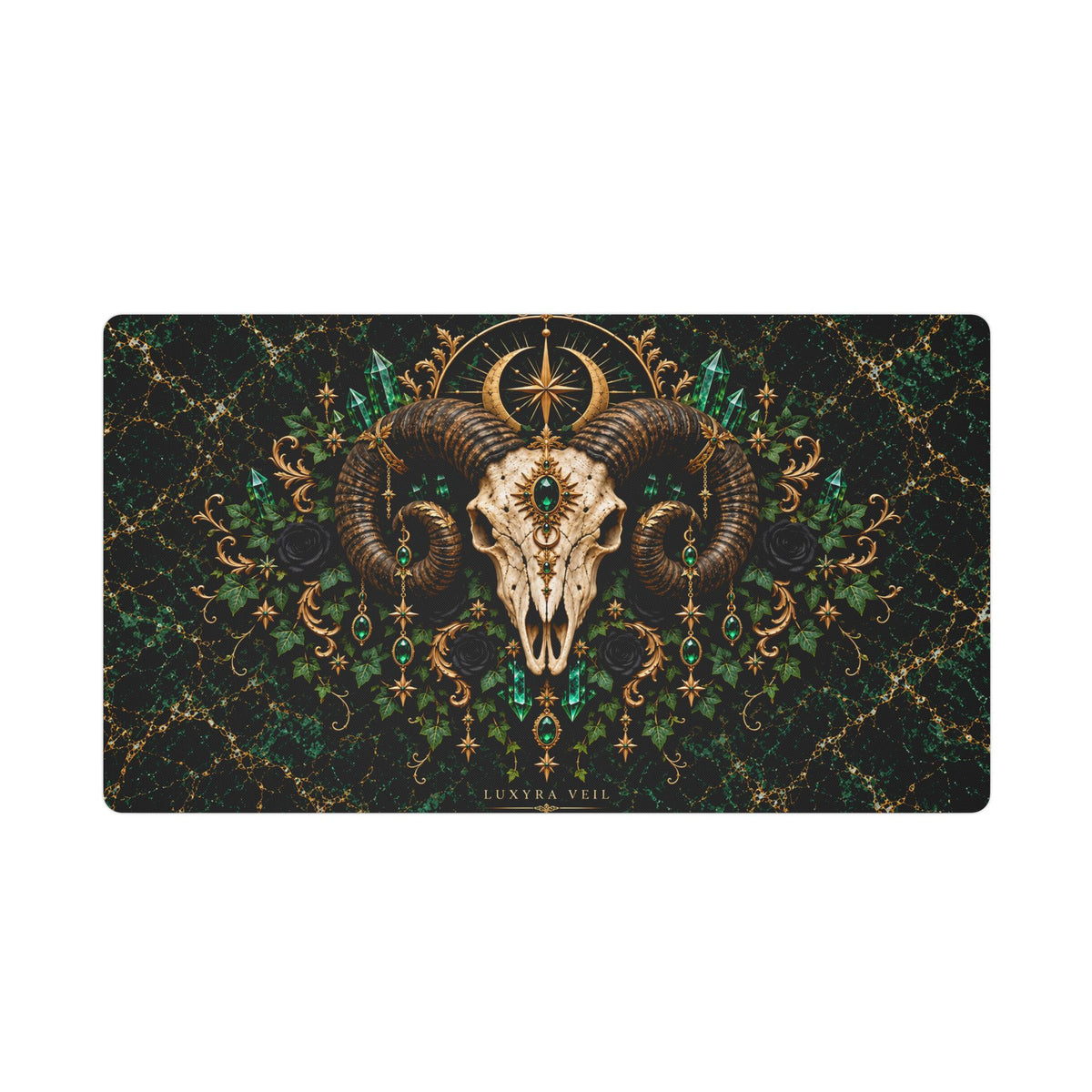 Emerald Ram Skull Stitched-Edge Desk Mat