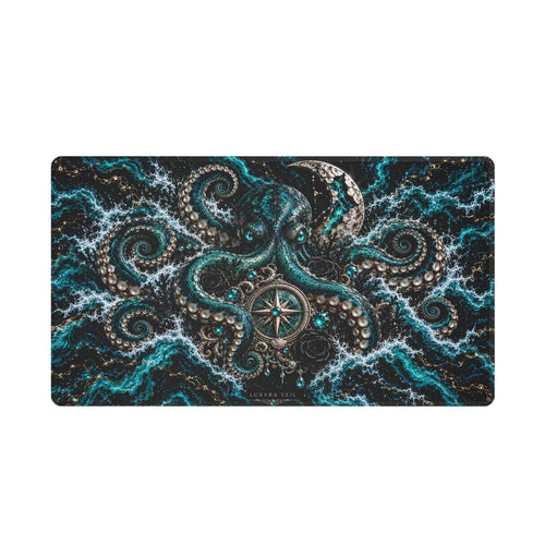 Abyssal Octopus 24 by 14 inch white stitched-edge desk mat