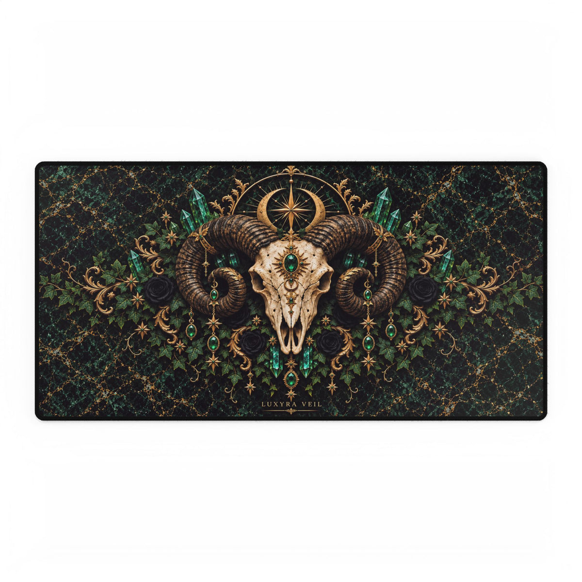 Emerald Ram Skull Desk Mat