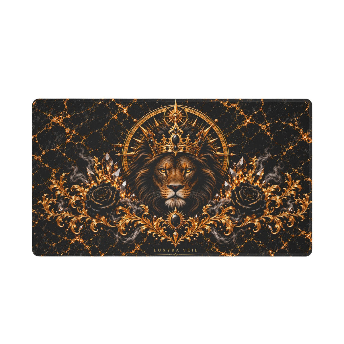 Crowned Lion desk mat with white stitched edging