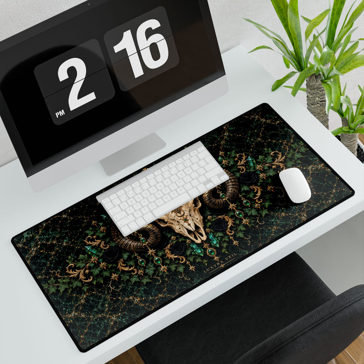 Emerald Ram Skull Desk Mat