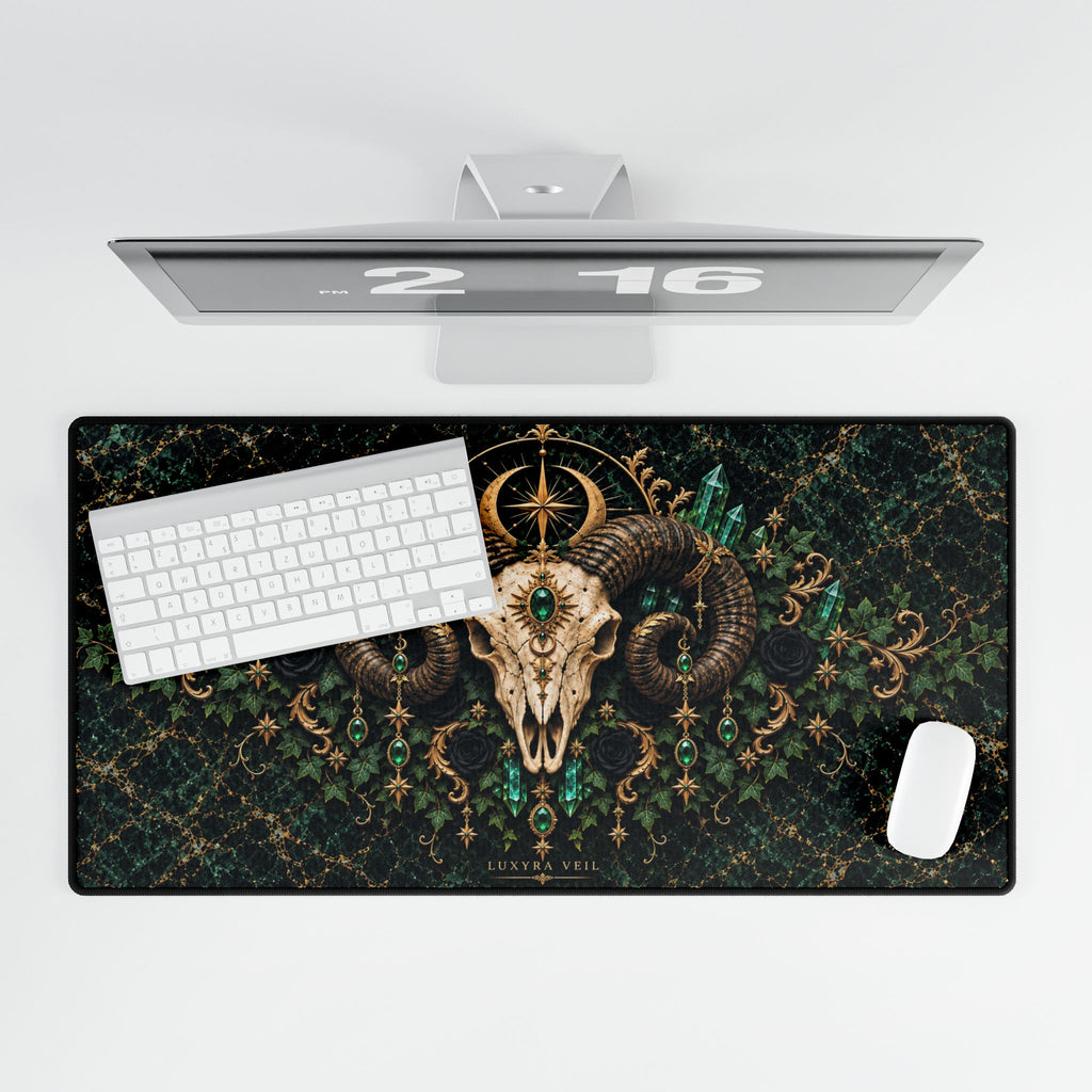 Emerald Ram Skull Desk Mat