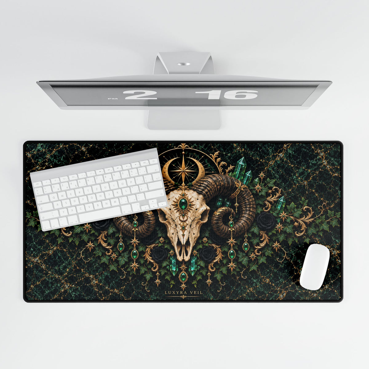 Emerald Ram Skull Desk Mat