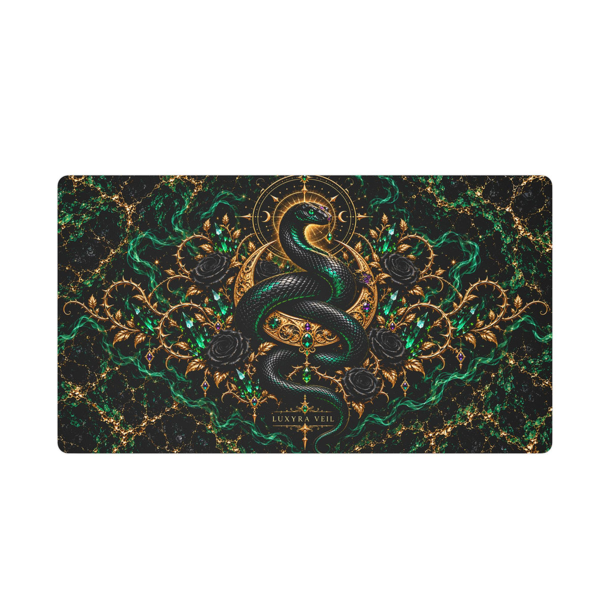 Emerald Serpent Stitched-Edge Desk Mat