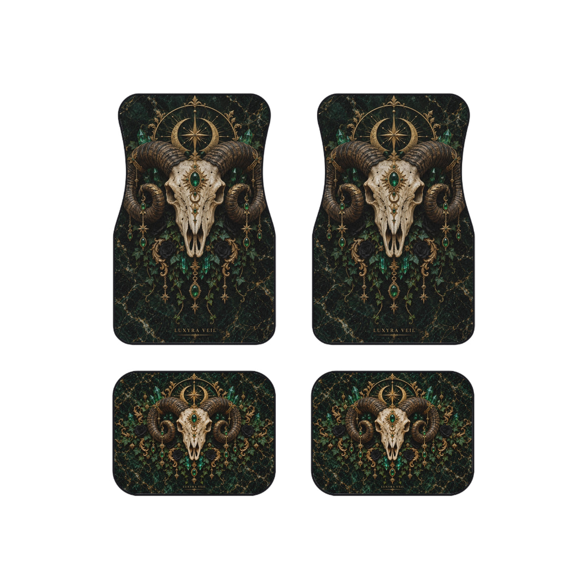 Emerald Ram Skull Car Floor Mats – Set of 4