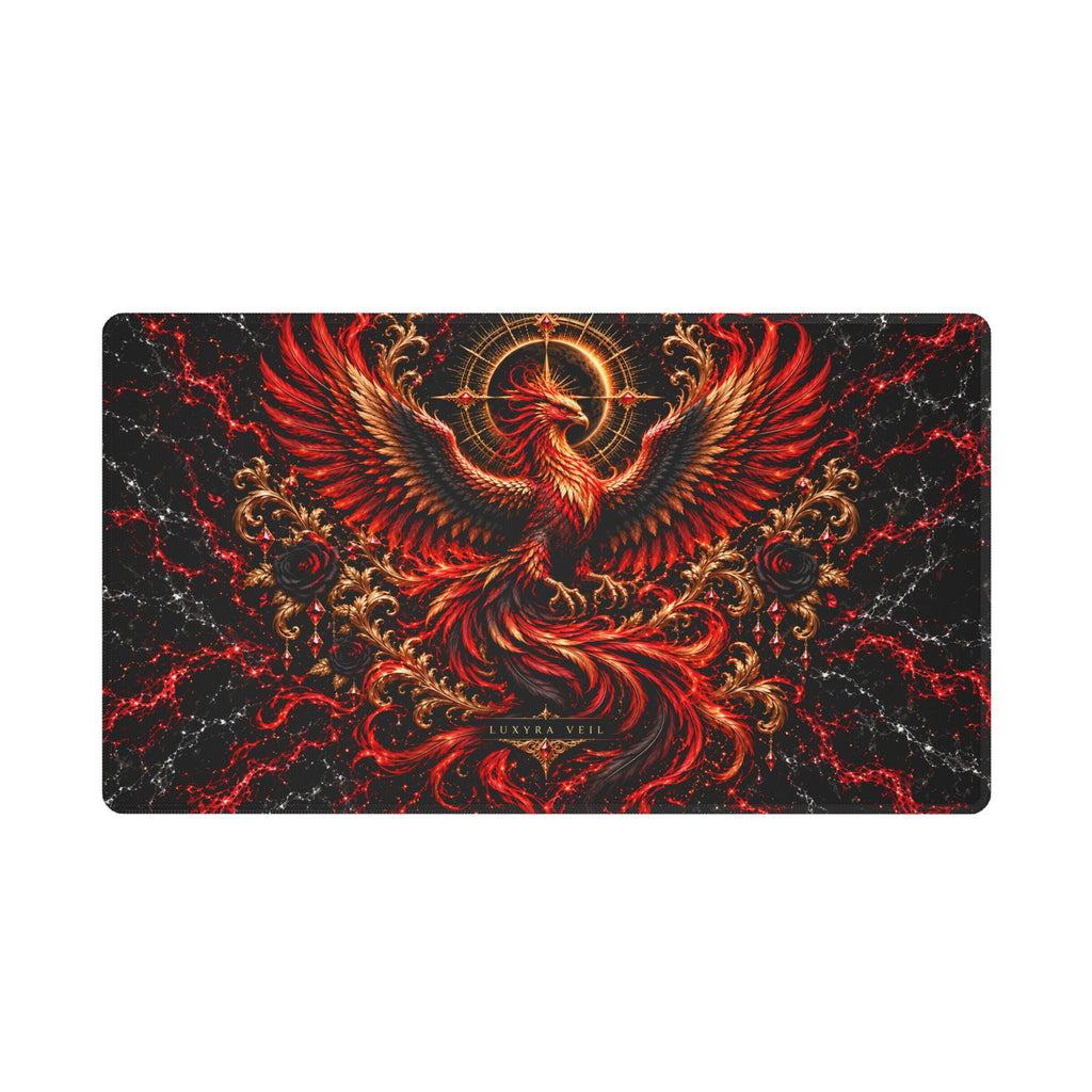Phoenix Rising 24 inch by 14 inch white-edge desk mat