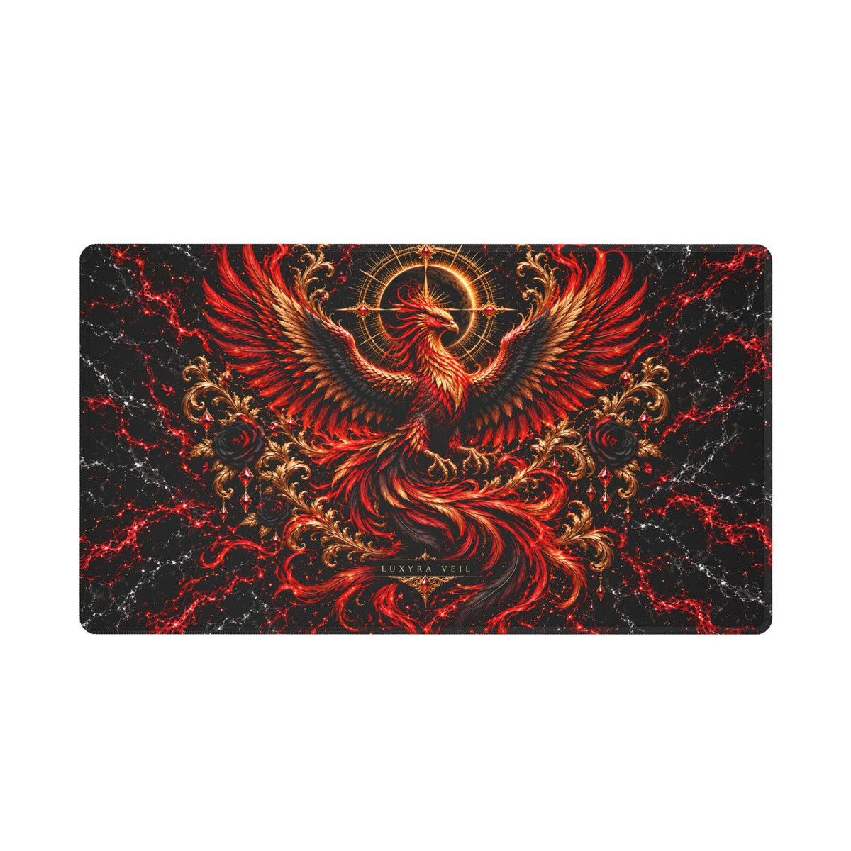 Phoenix Rising 24 inch by 14 inch white-edge desk mat