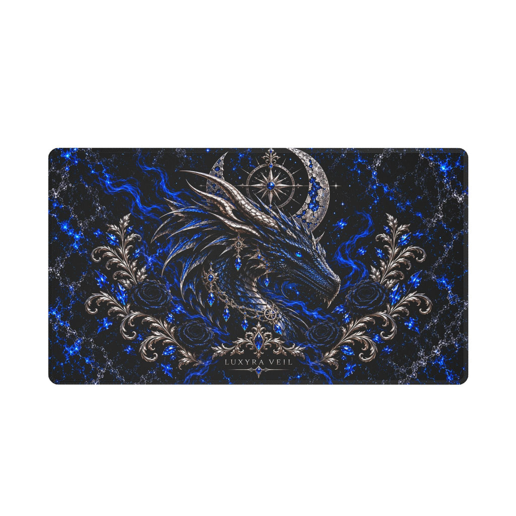 Sapphire Dragon 24 inch by 14 inch white-edge desk mat