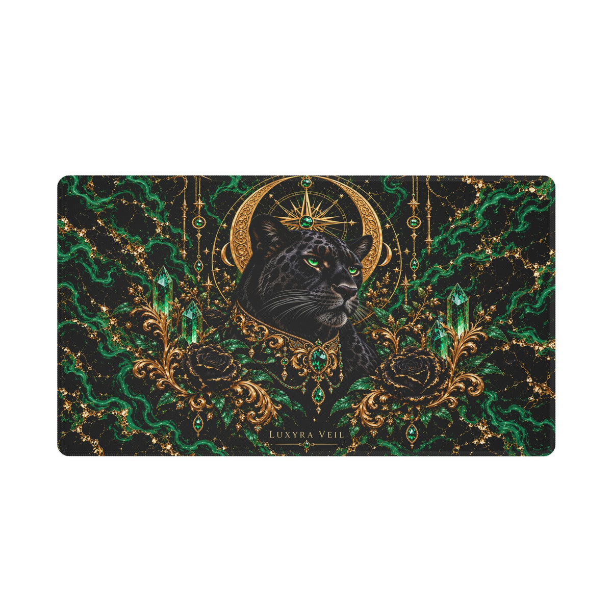 Emerald Panther Stitched-Edge Desk Mat