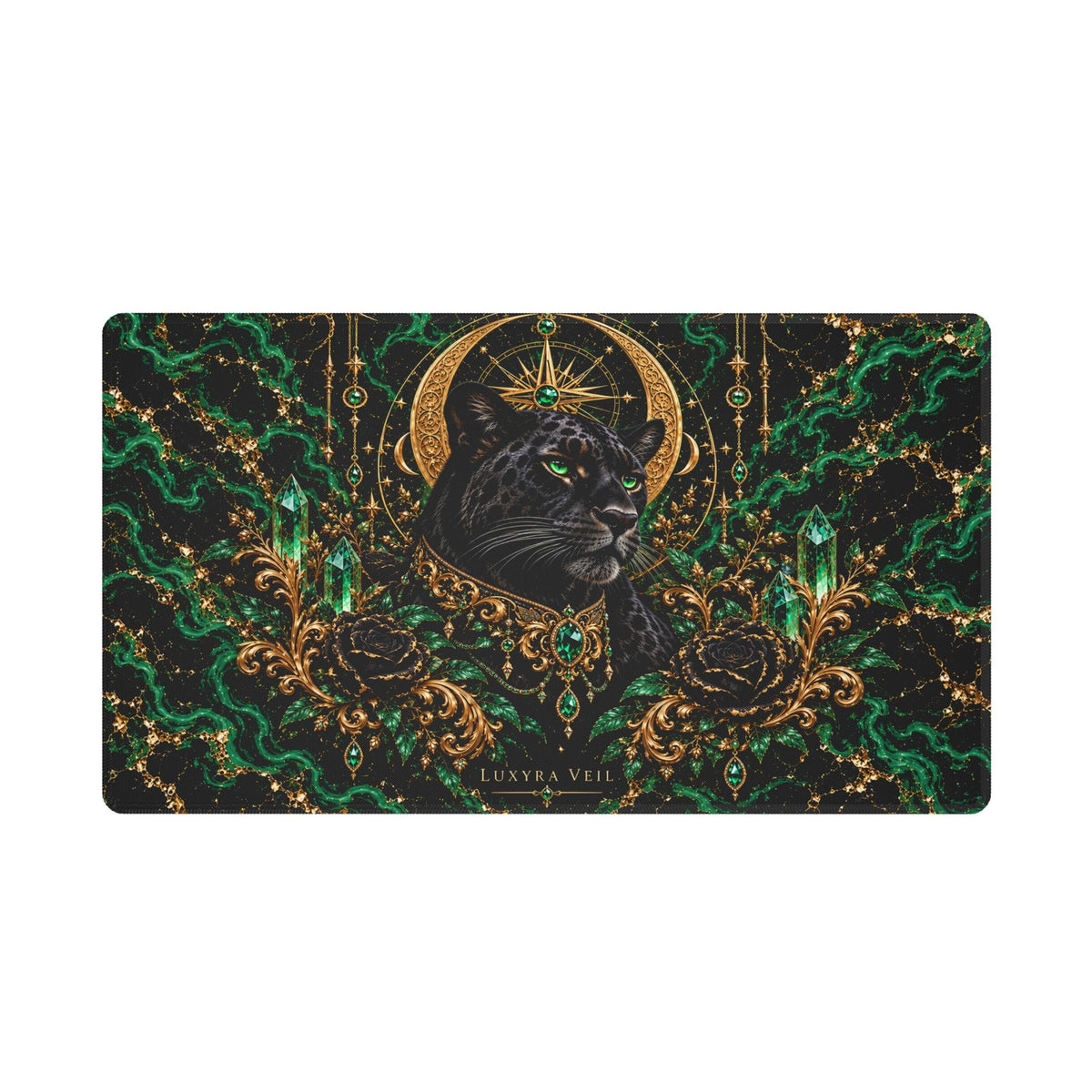 Emerald Panther 24 inch by 14 inch white-edge desk mat