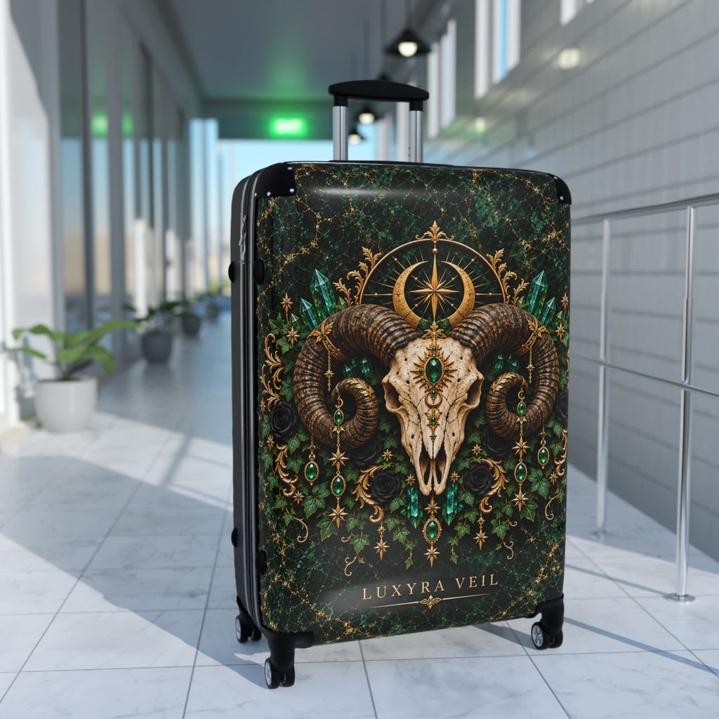 Emerald Ram Skull Suitcase
