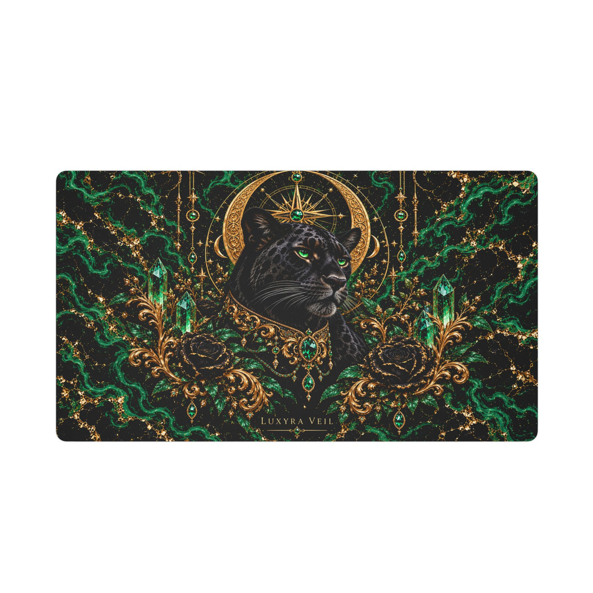 Emerald Panther Stitched-Edge Desk Mat