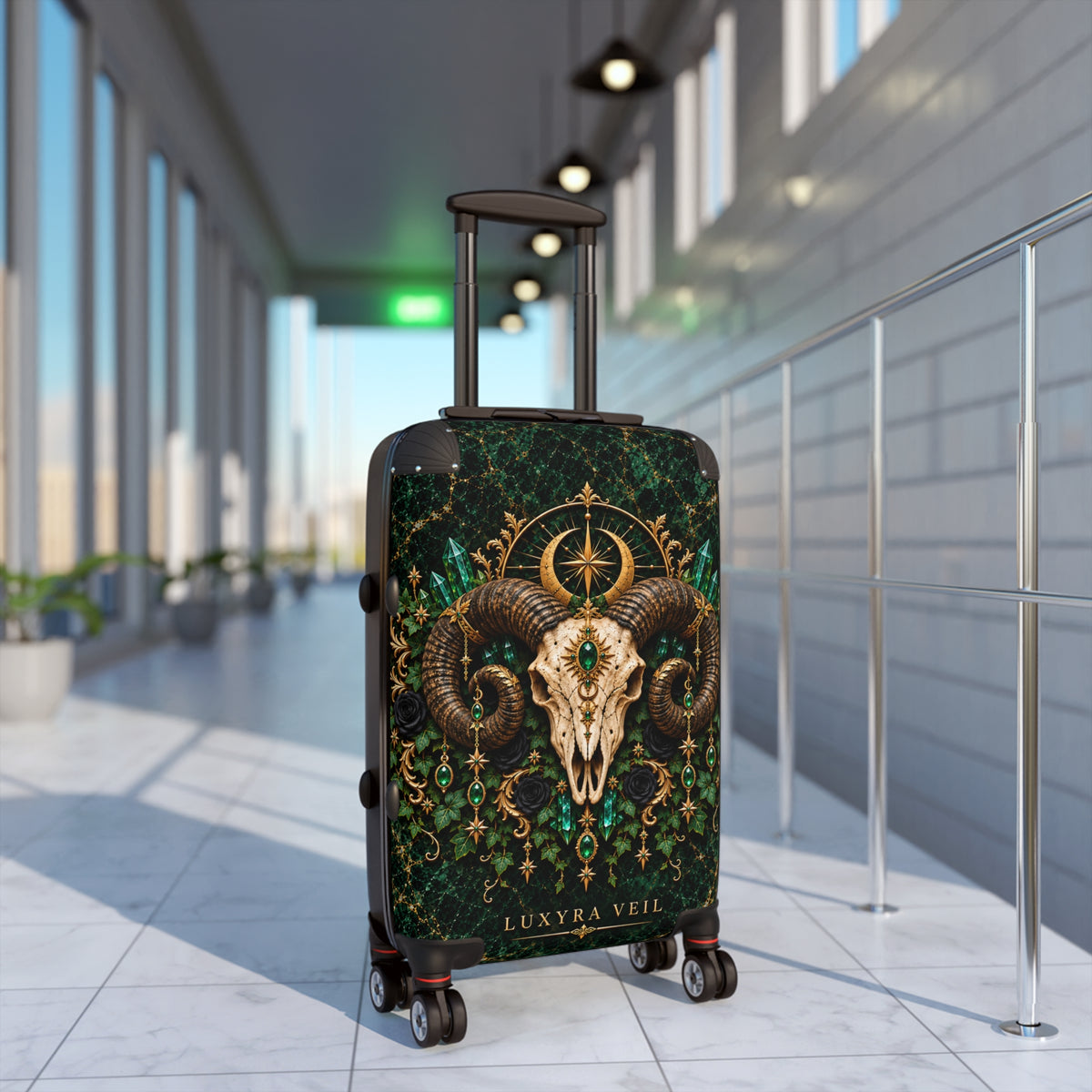 Emerald Ram Skull Suitcase