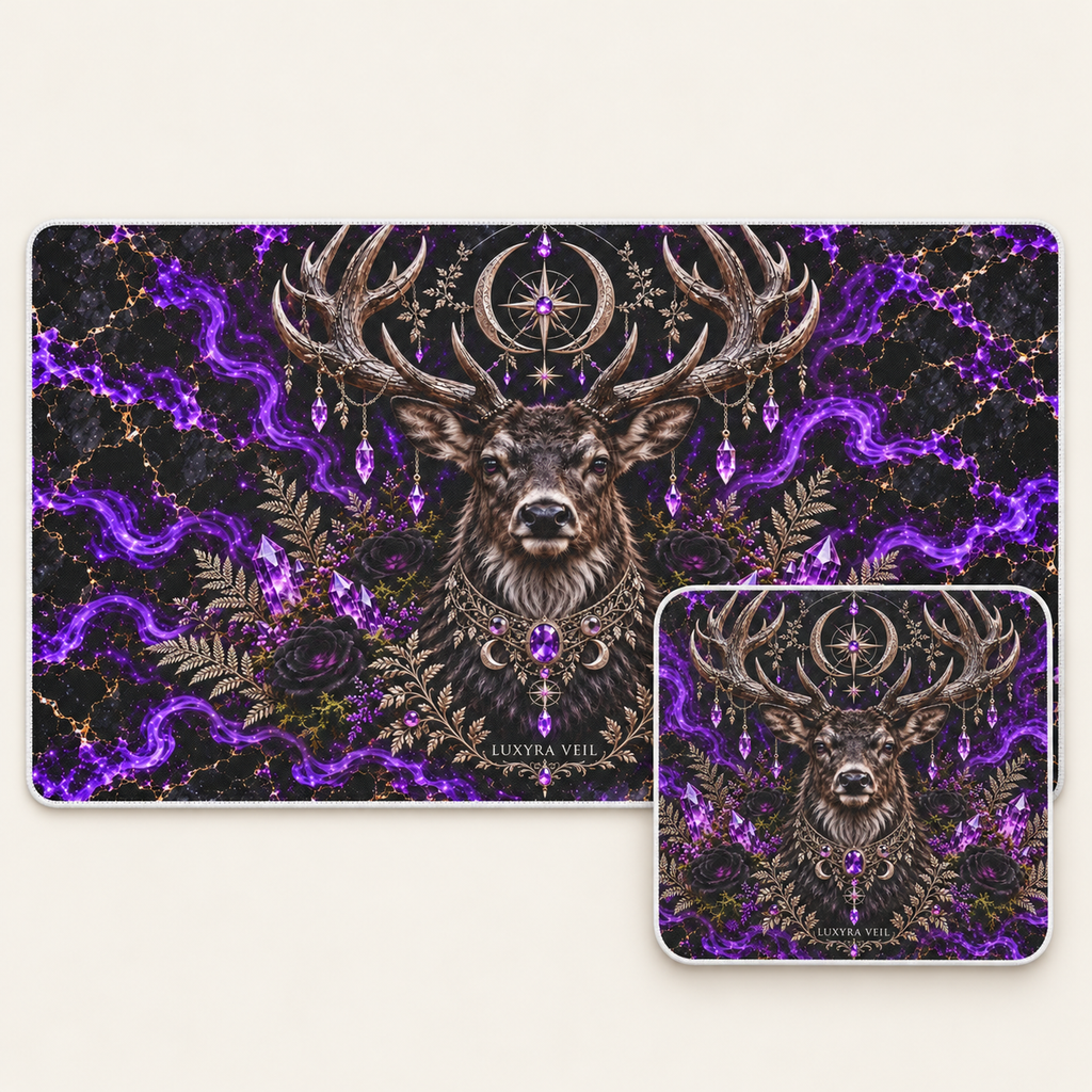 Amethyst Stag desk mat and mouse pad bundle
