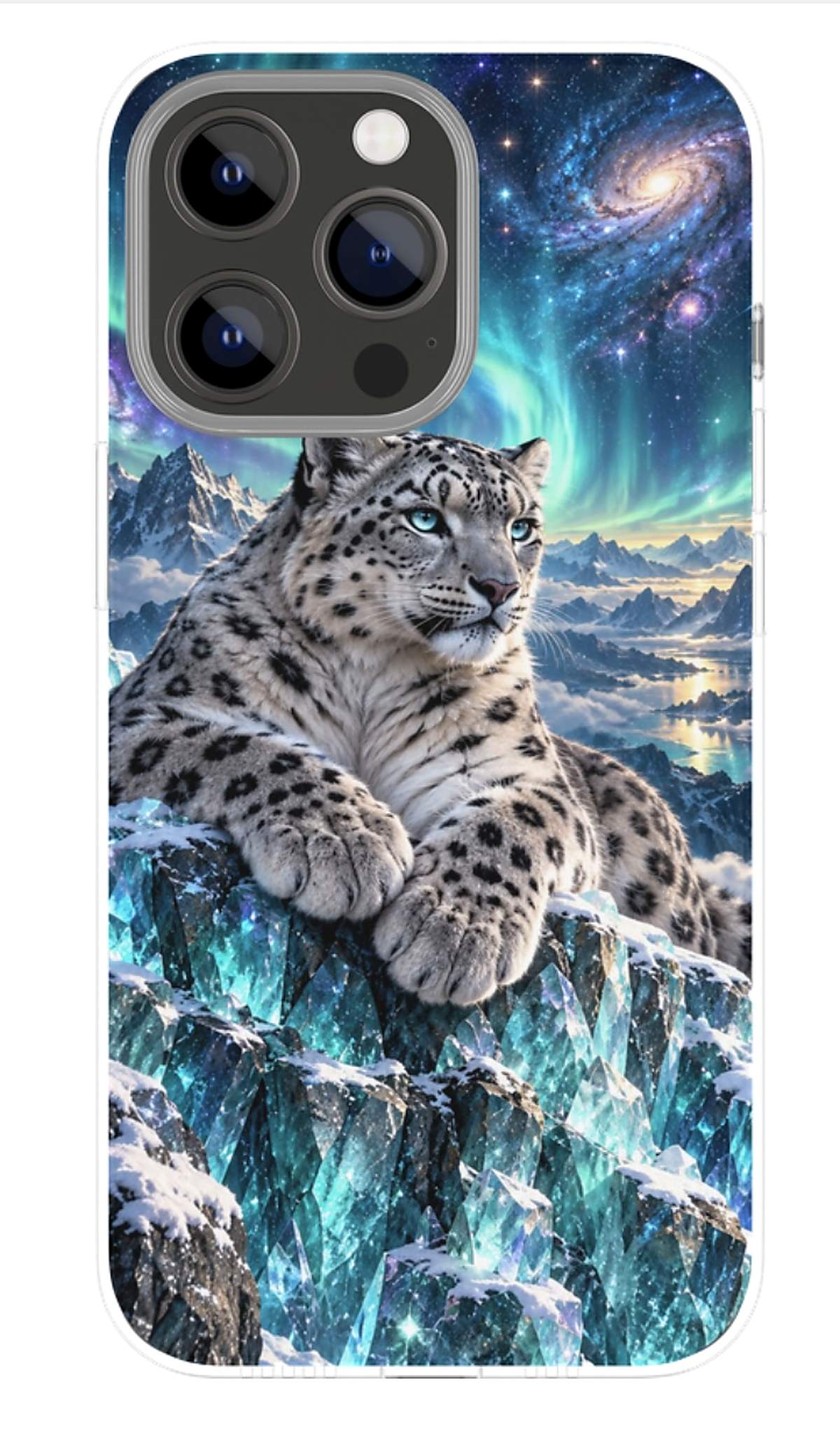 Aurora Snow Leopard phone case mockup