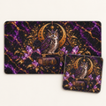 Celestial Owl bundle with 24 by 14 inch desk mat and matching 9 by 8 inch mouse pad