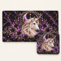 Celestial Unicorn bundle with 24 by 14 inch desk mat and matching 9 by 8 inch mouse pad