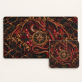 Crimson Dragon bundle with 24 by 14 inch desk mat and matching 9 by 8 inch mouse pad