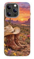 Desert Sunset Cowboy Boots phone case mockup