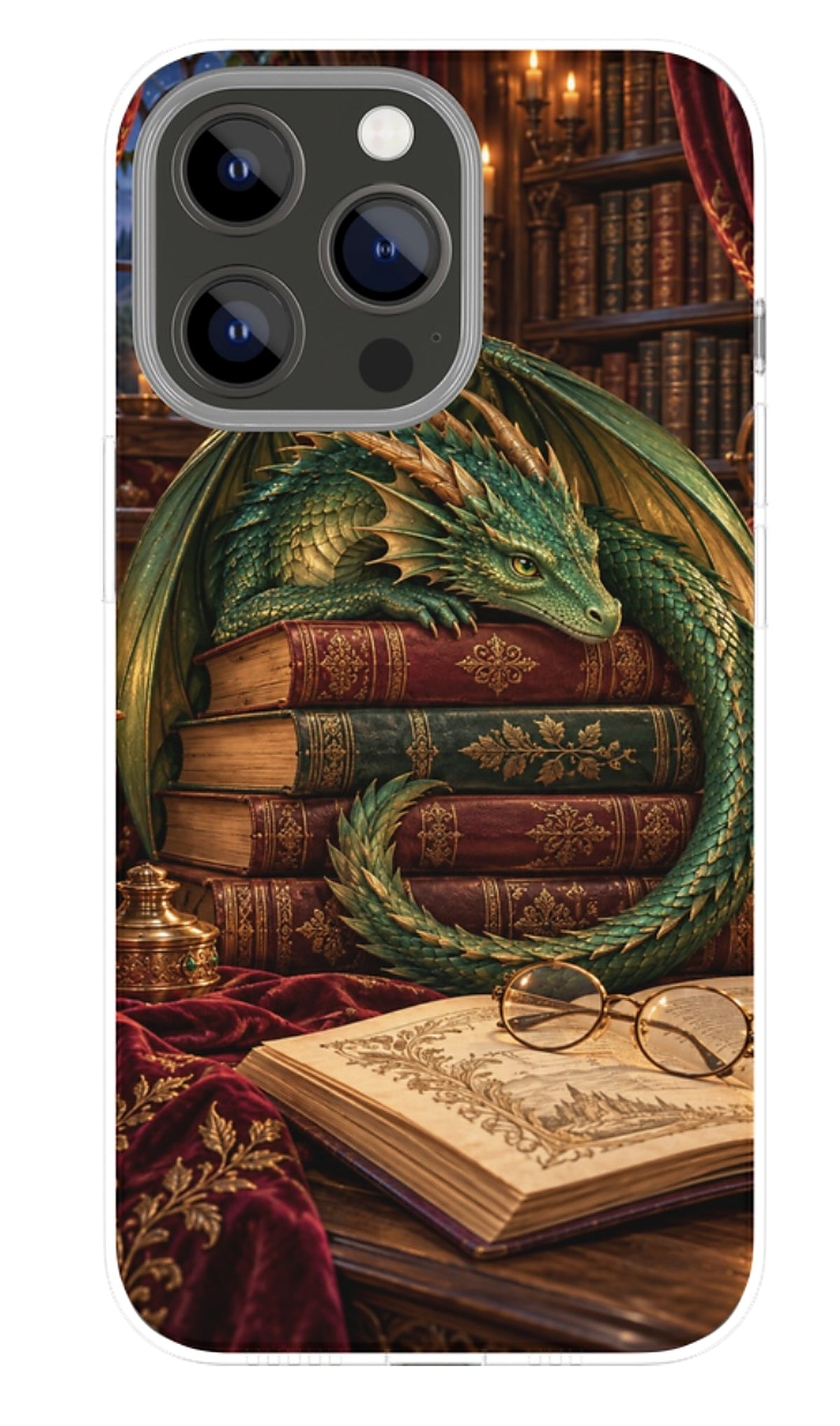 Emerald Library Dragon phone case mockup