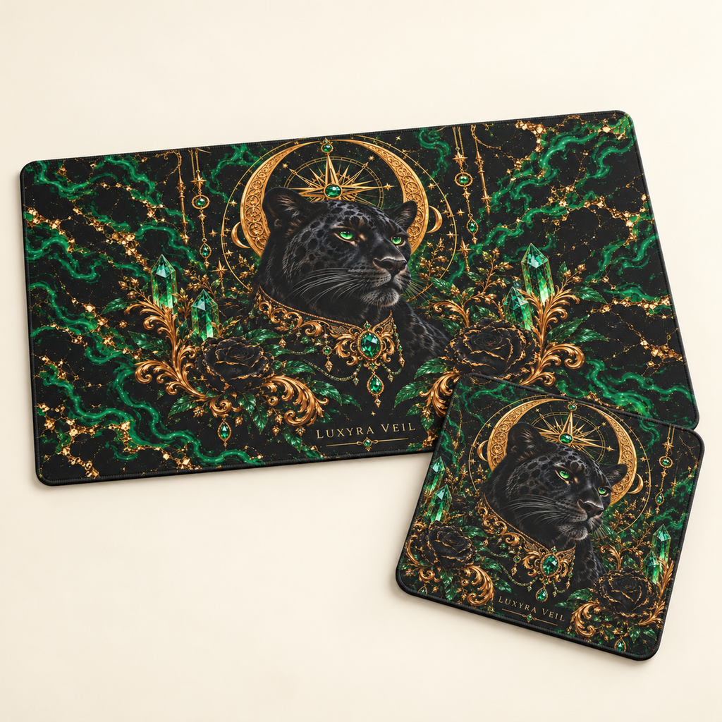 Emerald Panther desk mat and mouse pad bundle