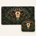 Emerald Ram Skull bundle with 24 by 14 inch desk mat and matching 9 by 8 inch mouse pad