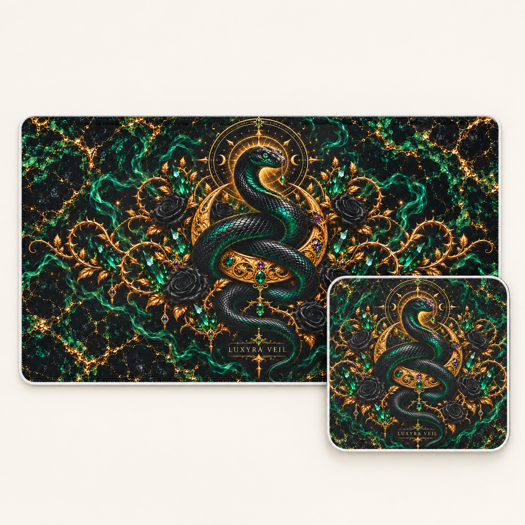 Emerald Serpent desk mat and mouse pad bundle