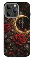 Gothic Crescent Moon Roses phone case mockup