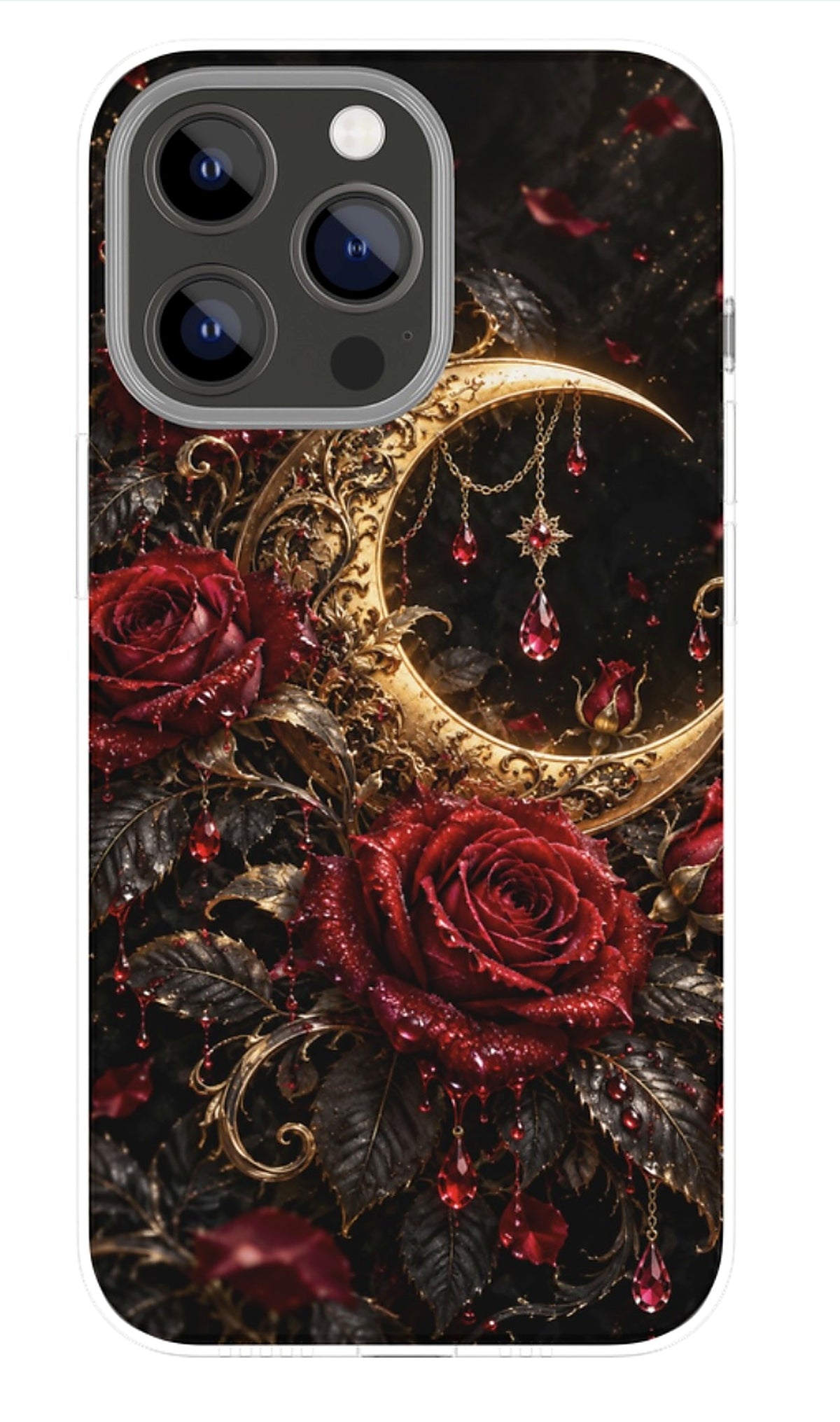 Gothic Crescent Moon Roses phone case mockup