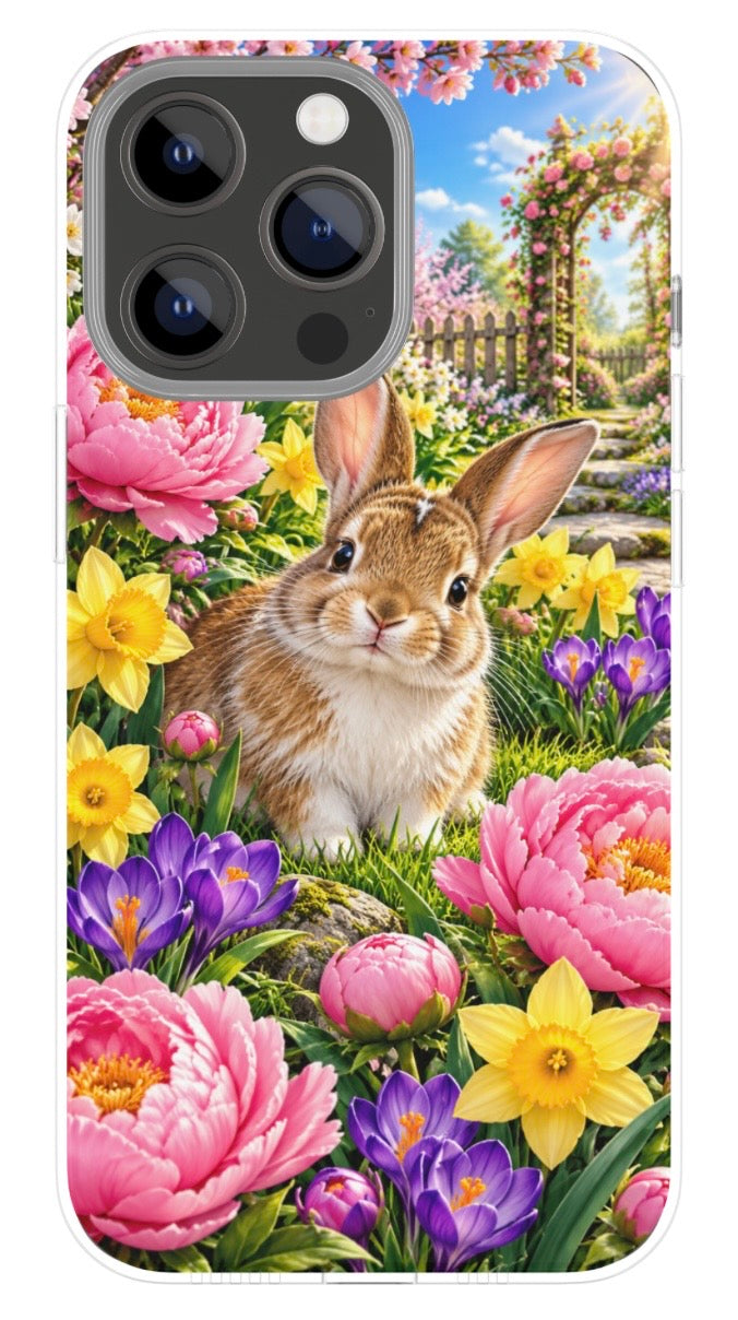 Springtime Bunny Garden – phone case mockup