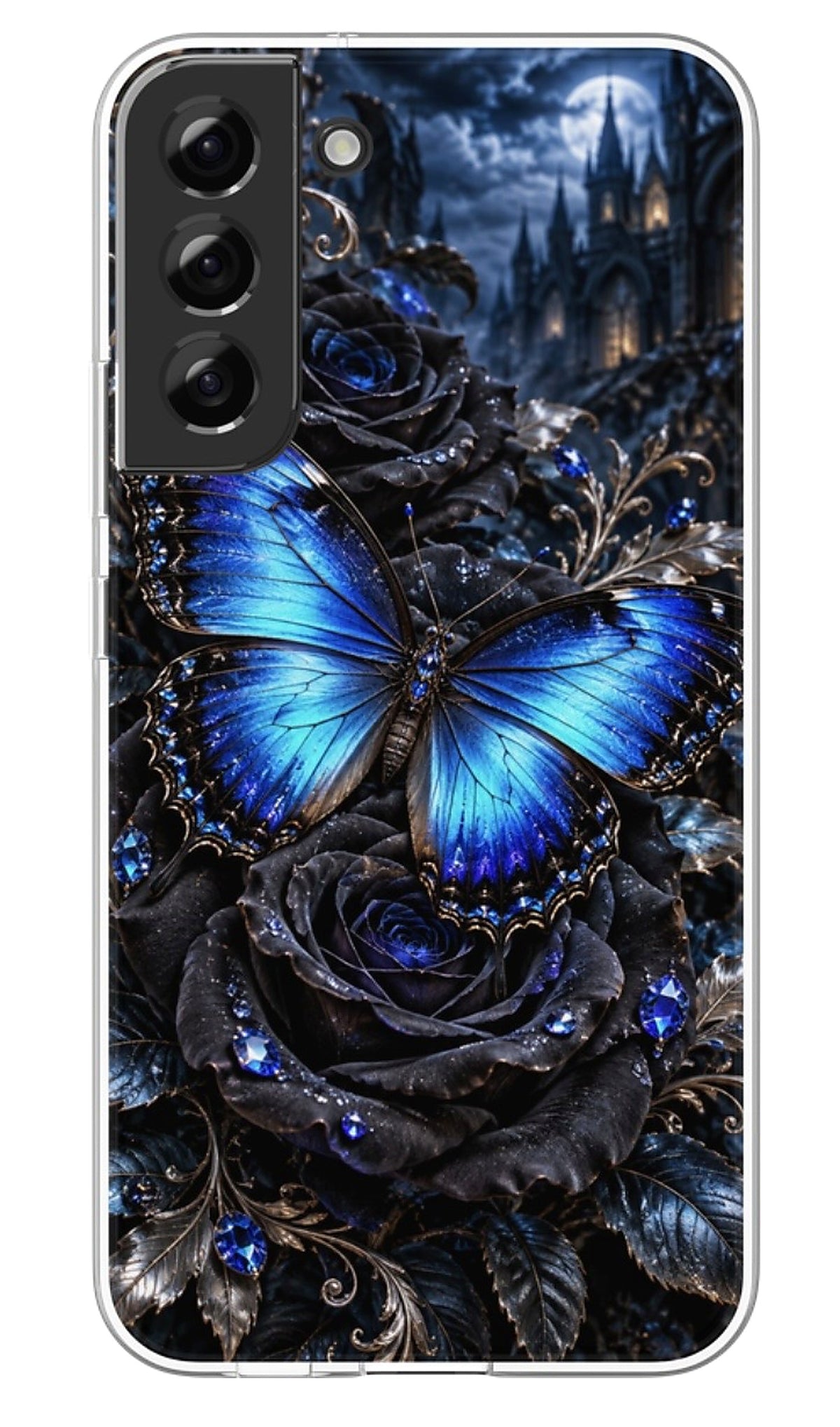 Midnight Blue Butterfly Roses phone case mockup