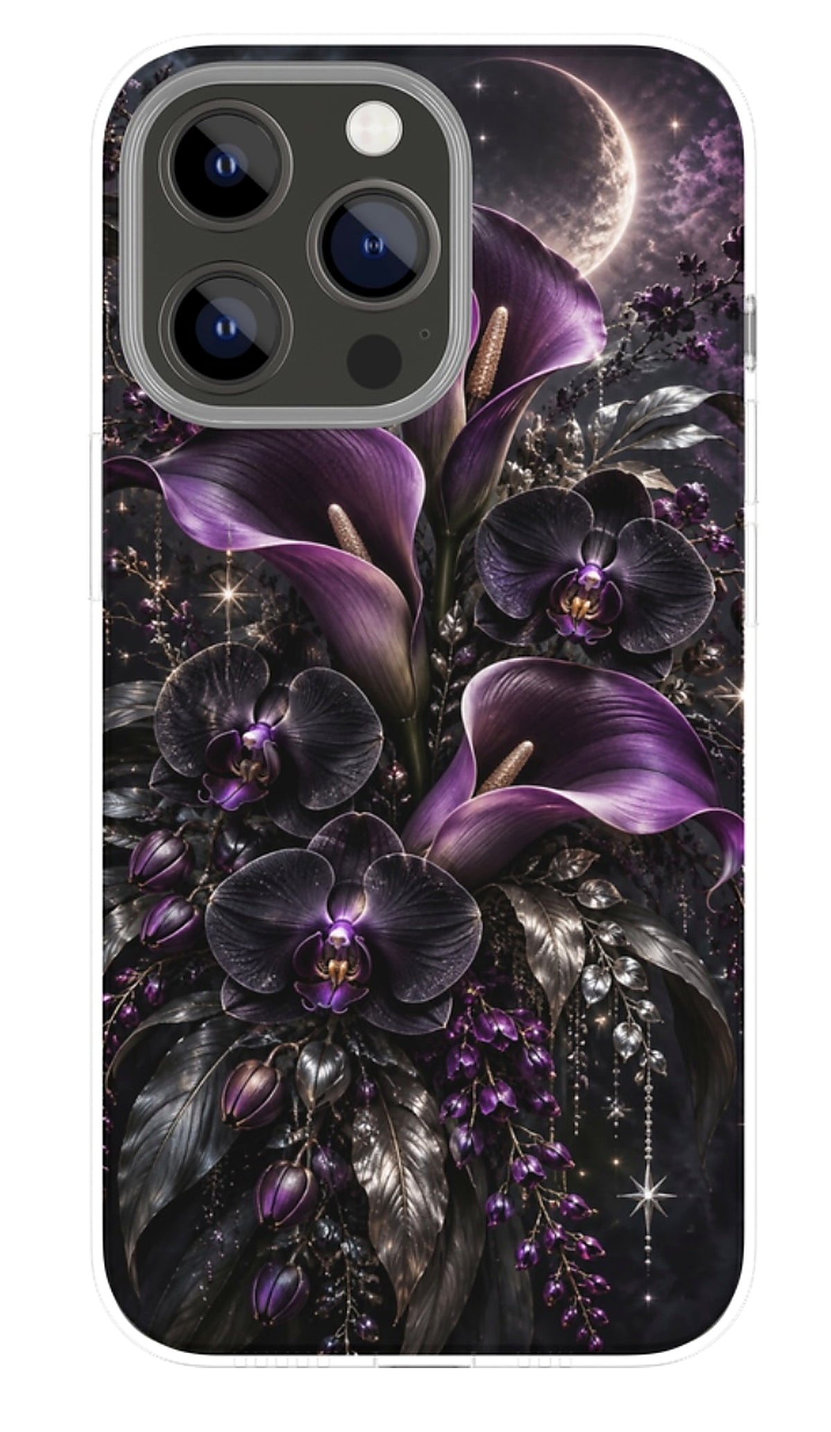 Midnight Purple Orchids phone case mockup