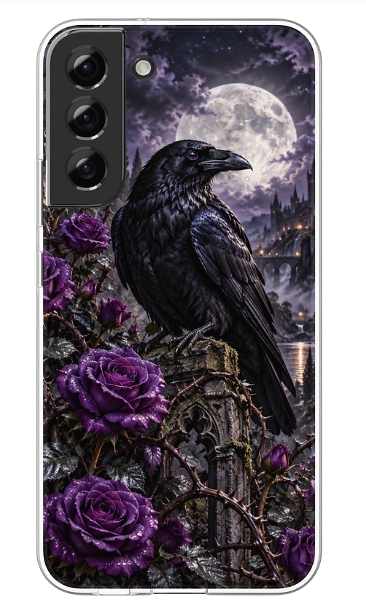 Moonlit Raven Roses phone case mockup