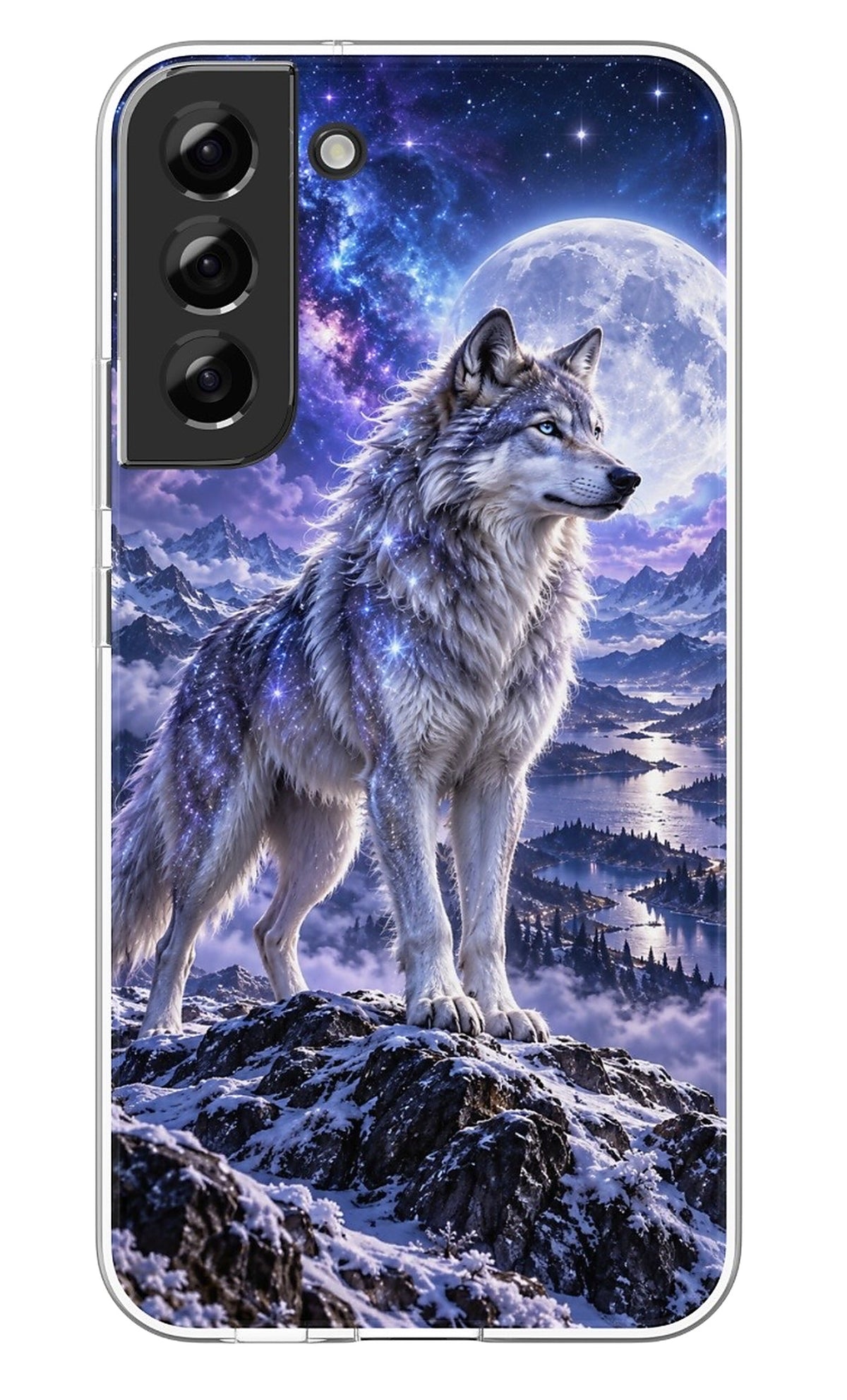 Moonlit Silver Wolf phone case mockup