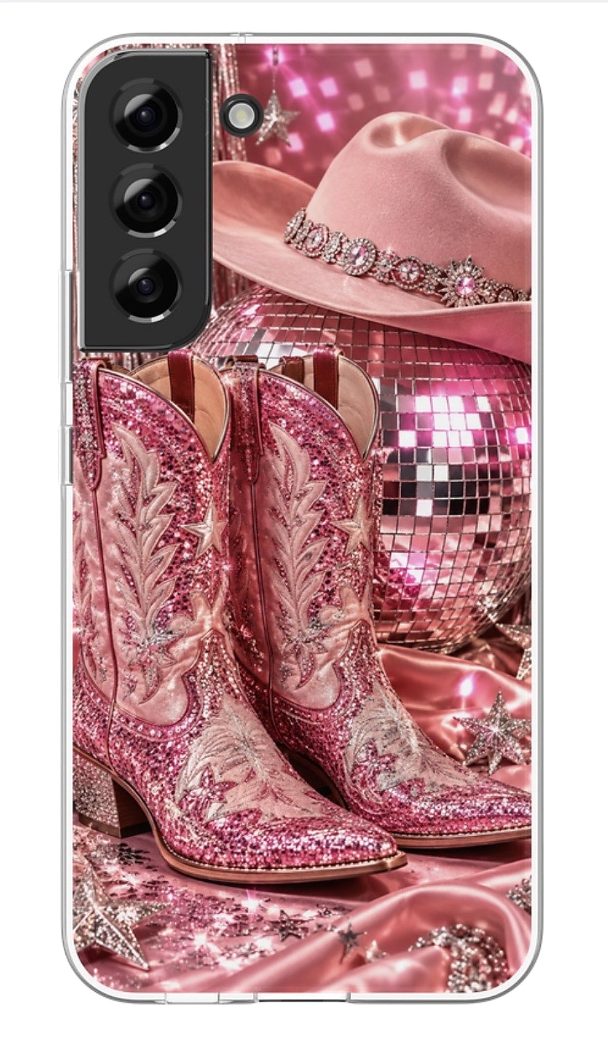 Pink Disco Cowgirl Boots phone case mockup