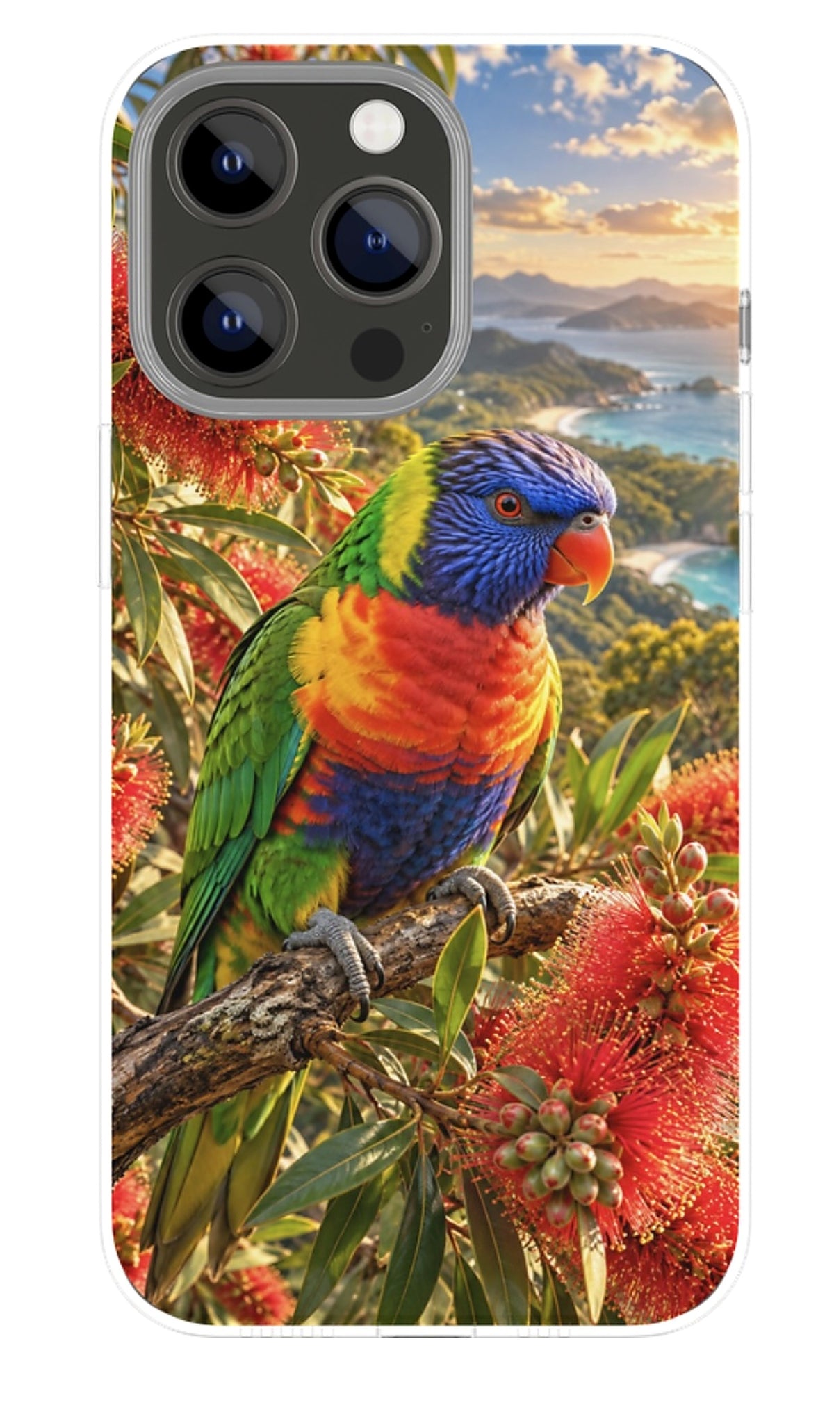 Rainbow Lorikeet Sunset phone case mockup