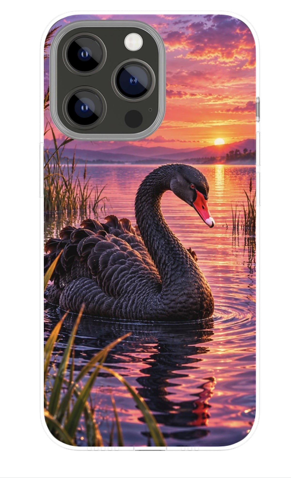Sunset Black Swan phone case mockup