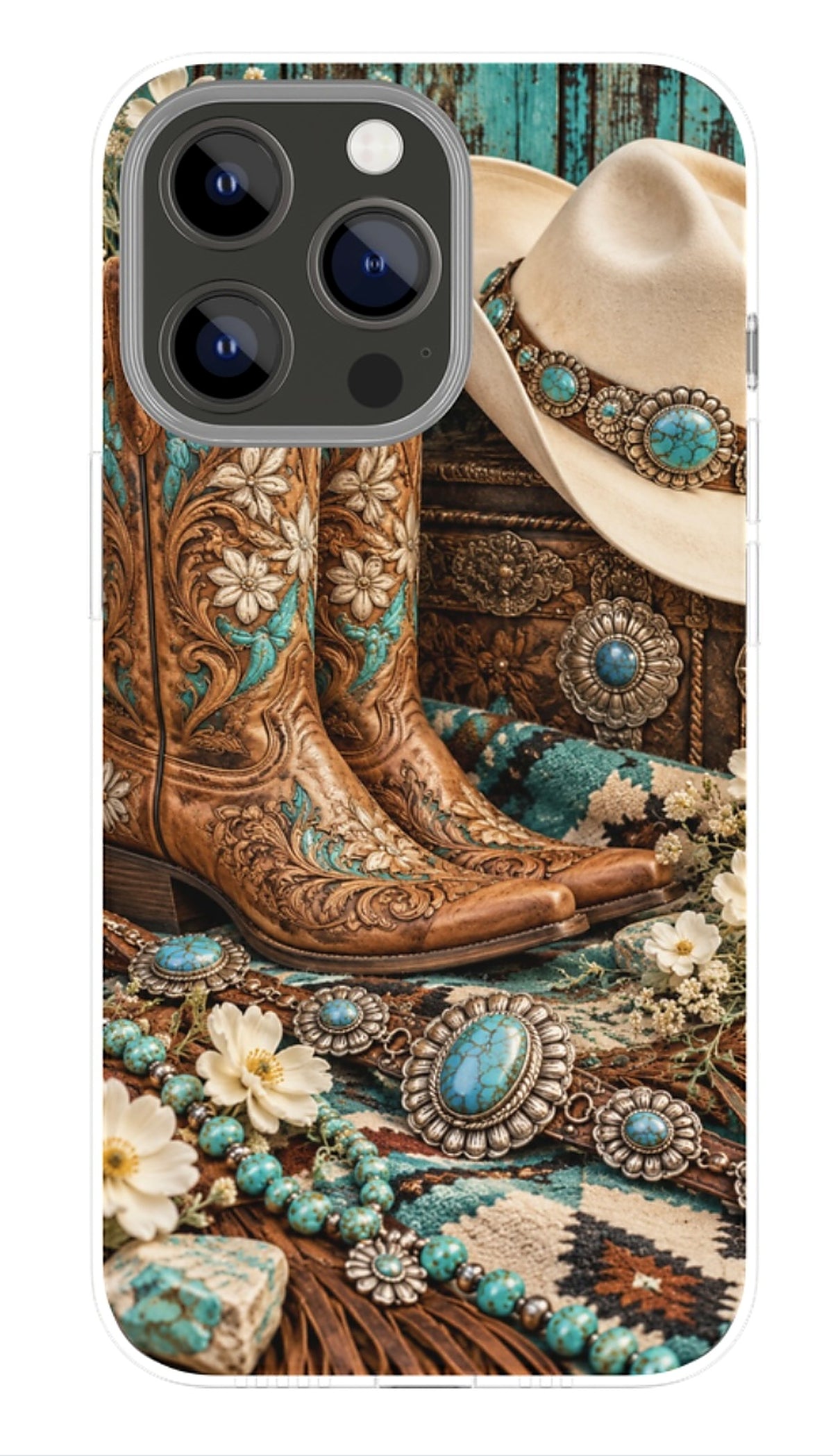 Turquoise Western Boots phone case mockup